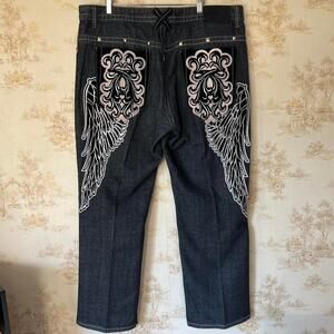 Vintage Y2K Clench Baggy Wing Denim | Black Wash Mall Goth | Men's 40x32